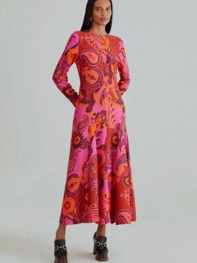 Farm Rio Bold Floral Pink Long Sleeve Maxi Dress Size XS